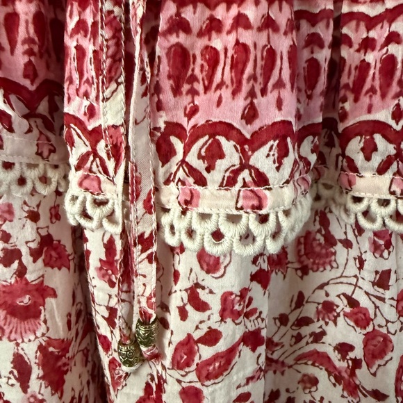 Alicia Bell Floral Beaded Tassel Tie VNeck Ruffle Ari Mini Dress Red Pink EUC - Picture 10 of 16